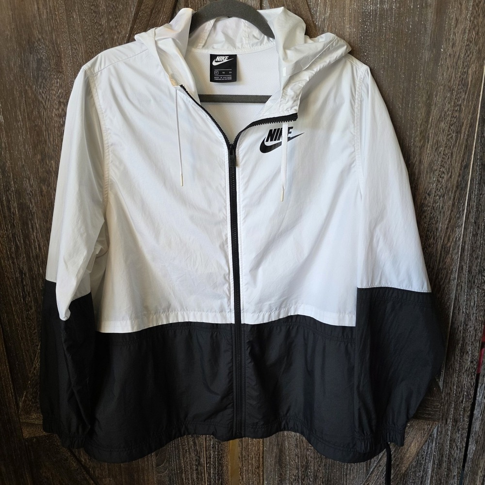 Nike Jacket Adult Size XL White & Black Windbreaker Hoodie Zip Up Lightweight